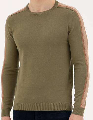 Haki Slim Fit Bisiklet Yaka Triko Kazak