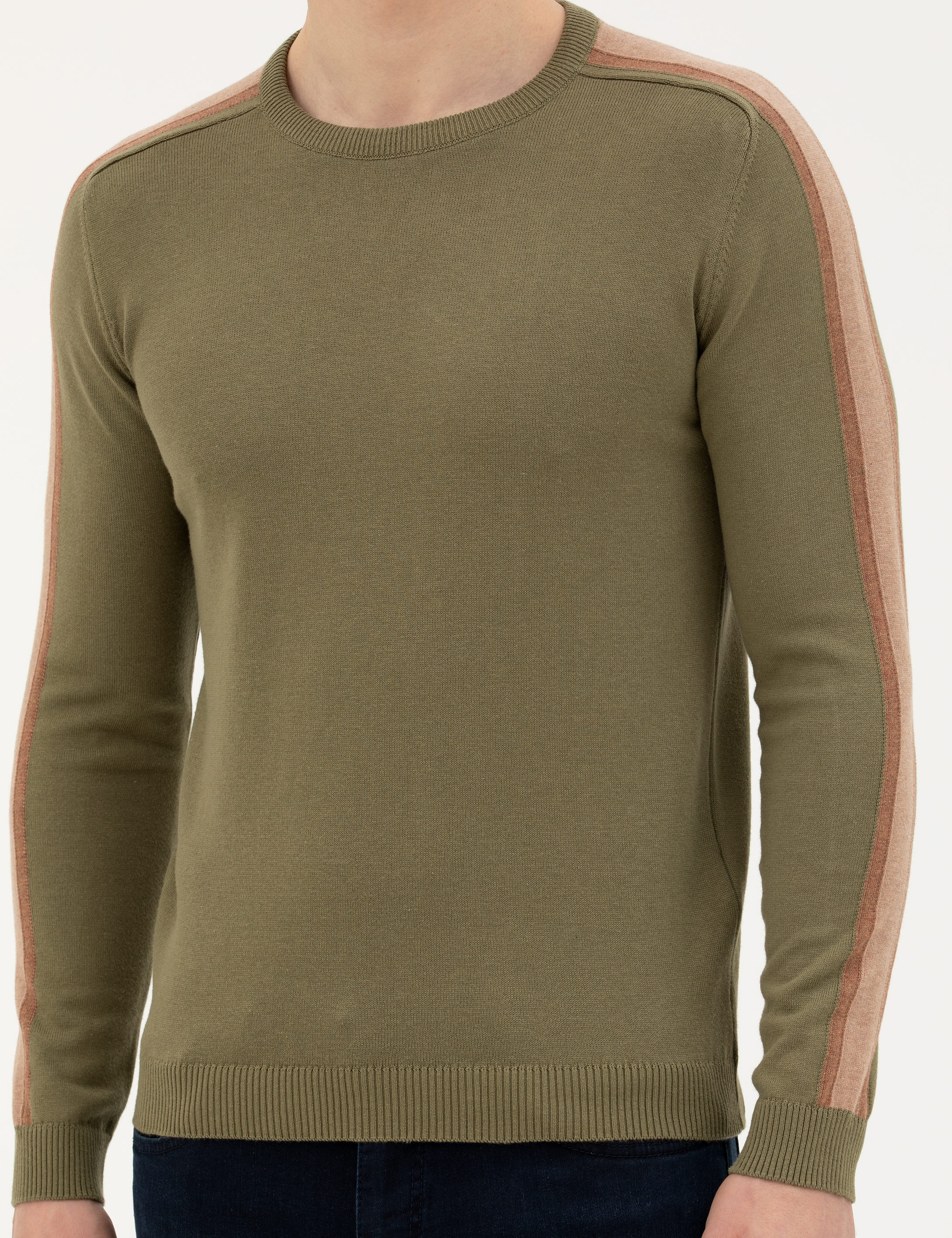 Haki Slim Fit Bisiklet Yaka Triko Kazak