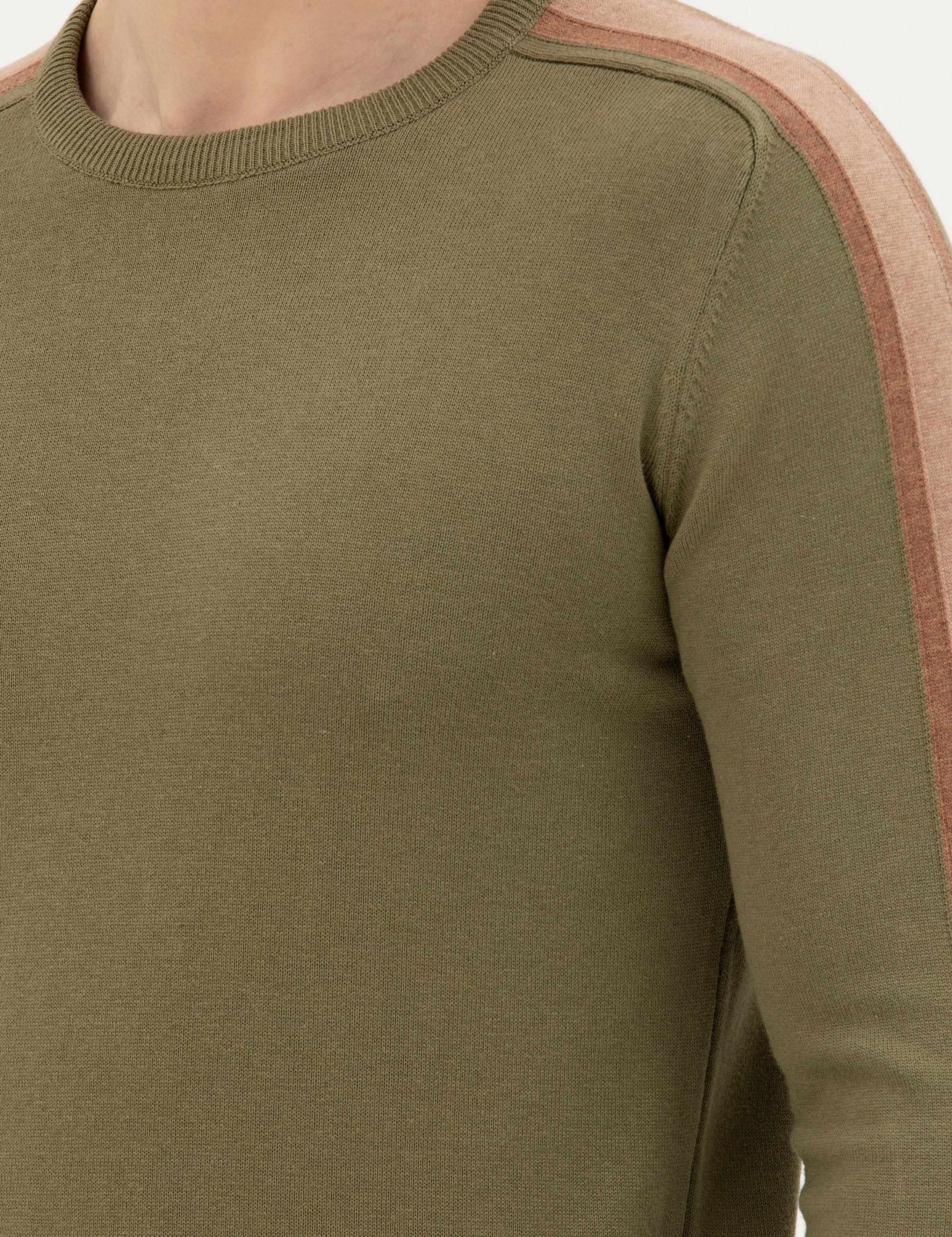 Haki Slim Fit Bisiklet Yaka Triko Kazak