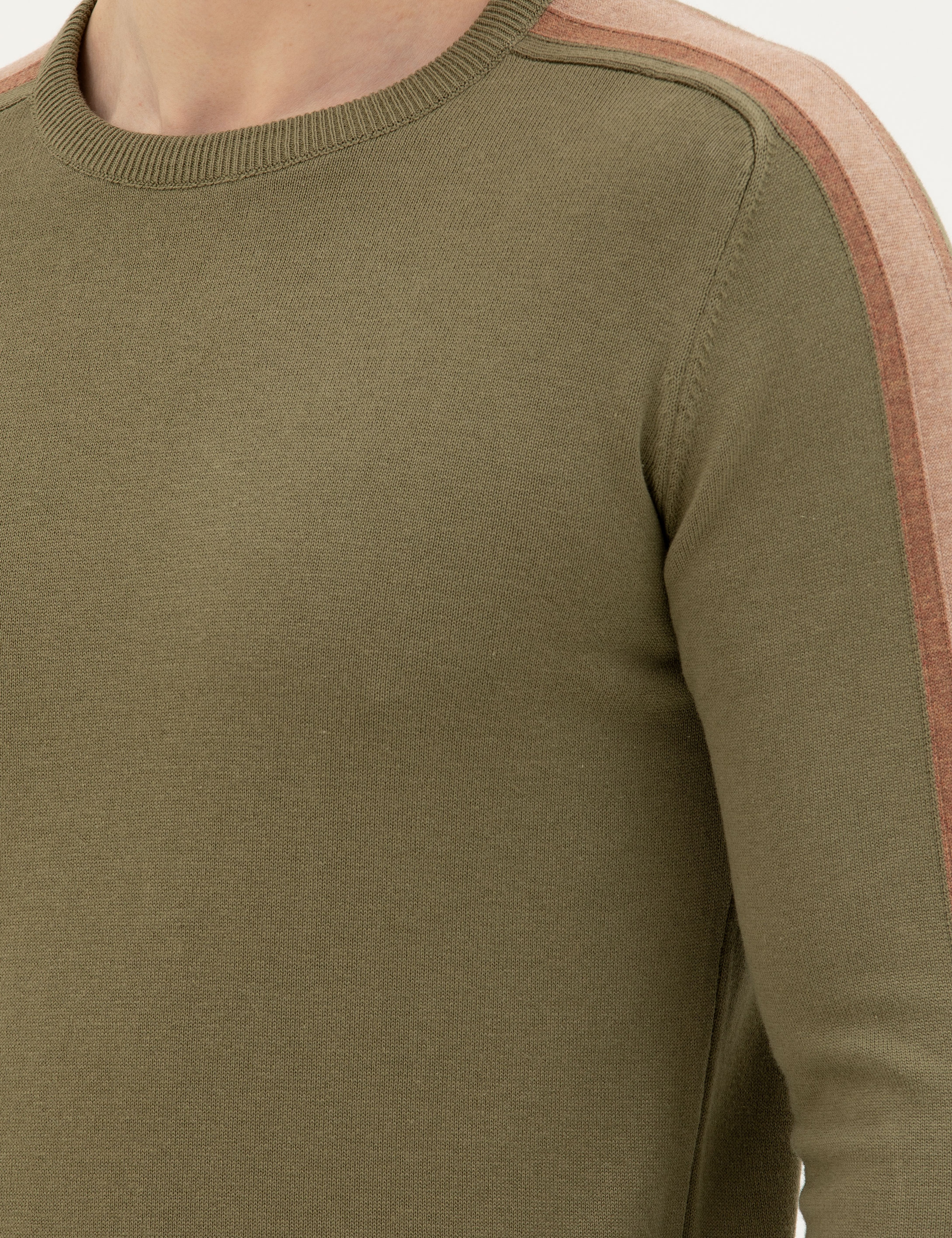 Haki Slim Fit Bisiklet Yaka Triko Kazak - Image 7
