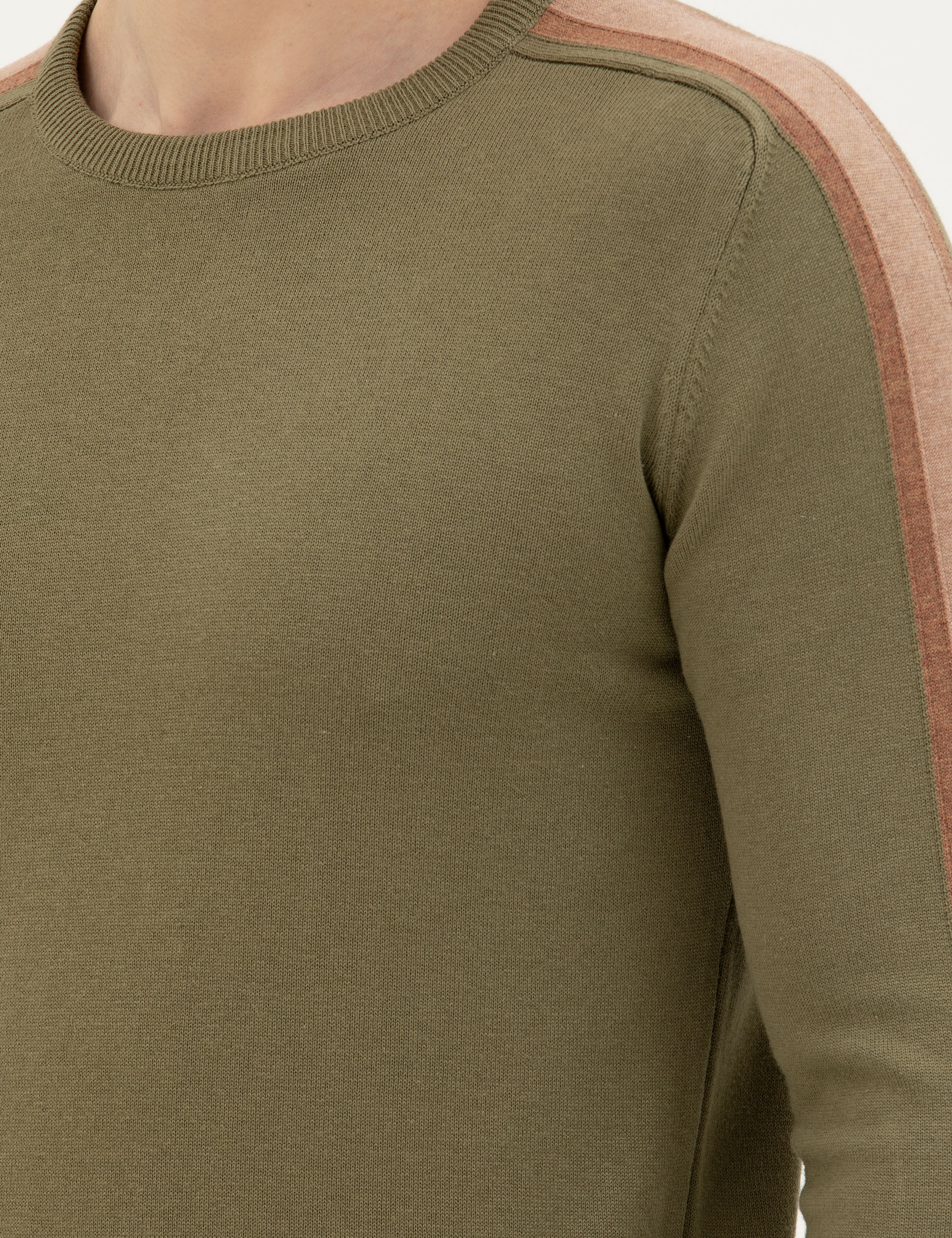 Haki Slim Fit Bisiklet Yaka Triko Kazak