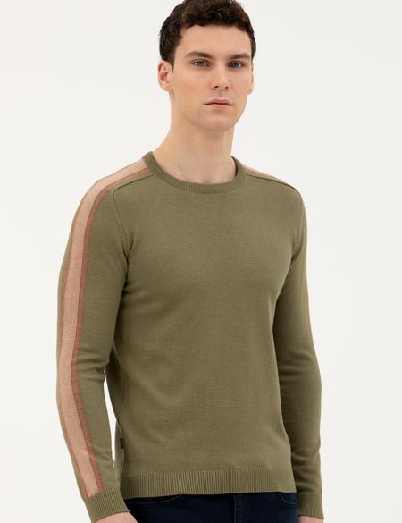 Haki Slim Fit Bisiklet Yaka Triko Kazak - 50281821018