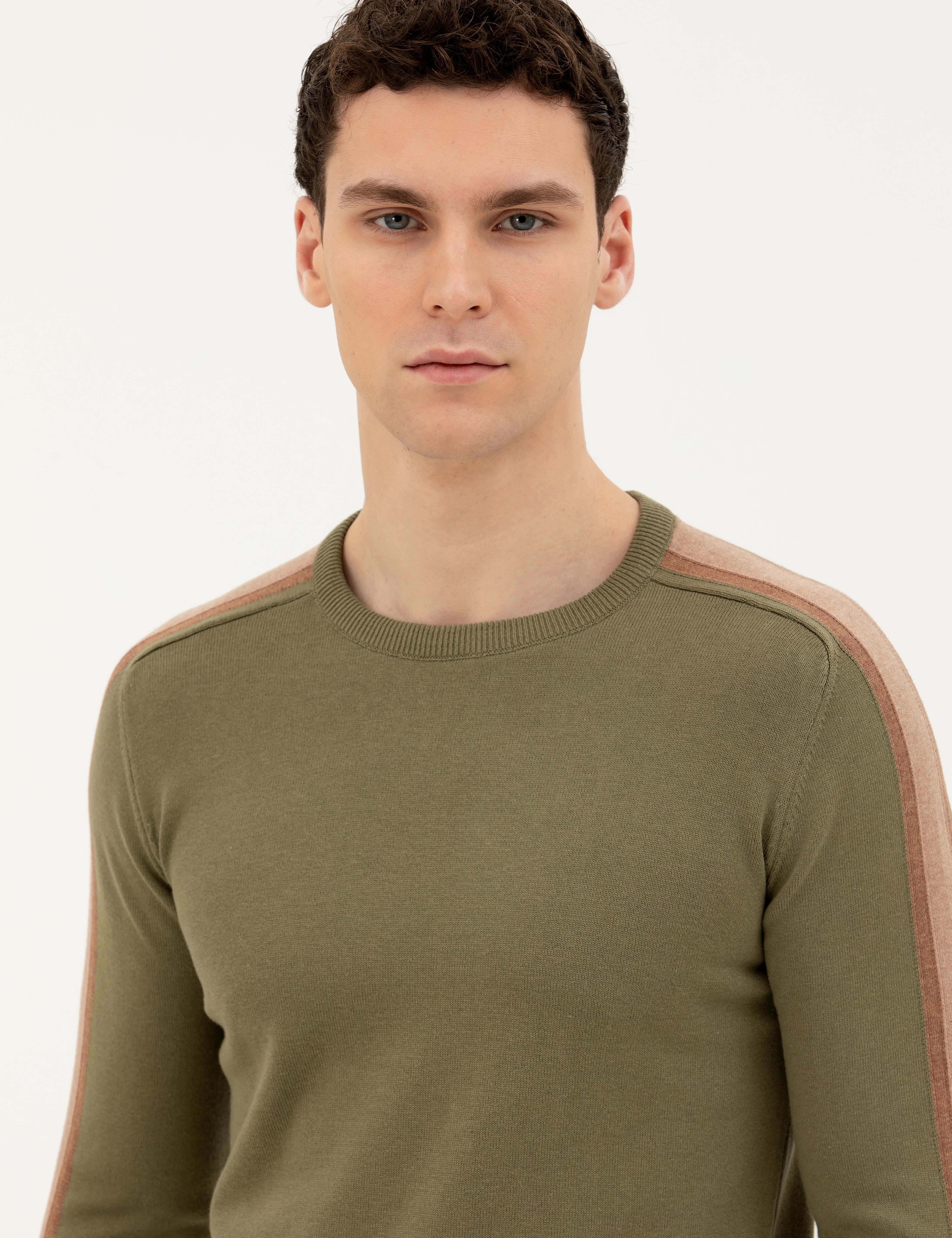 Haki Slim Fit Bisiklet Yaka Triko Kazak
