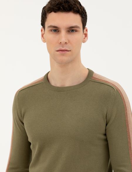 Haki Slim Fit Bisiklet Yaka Triko Kazak - 50281821018