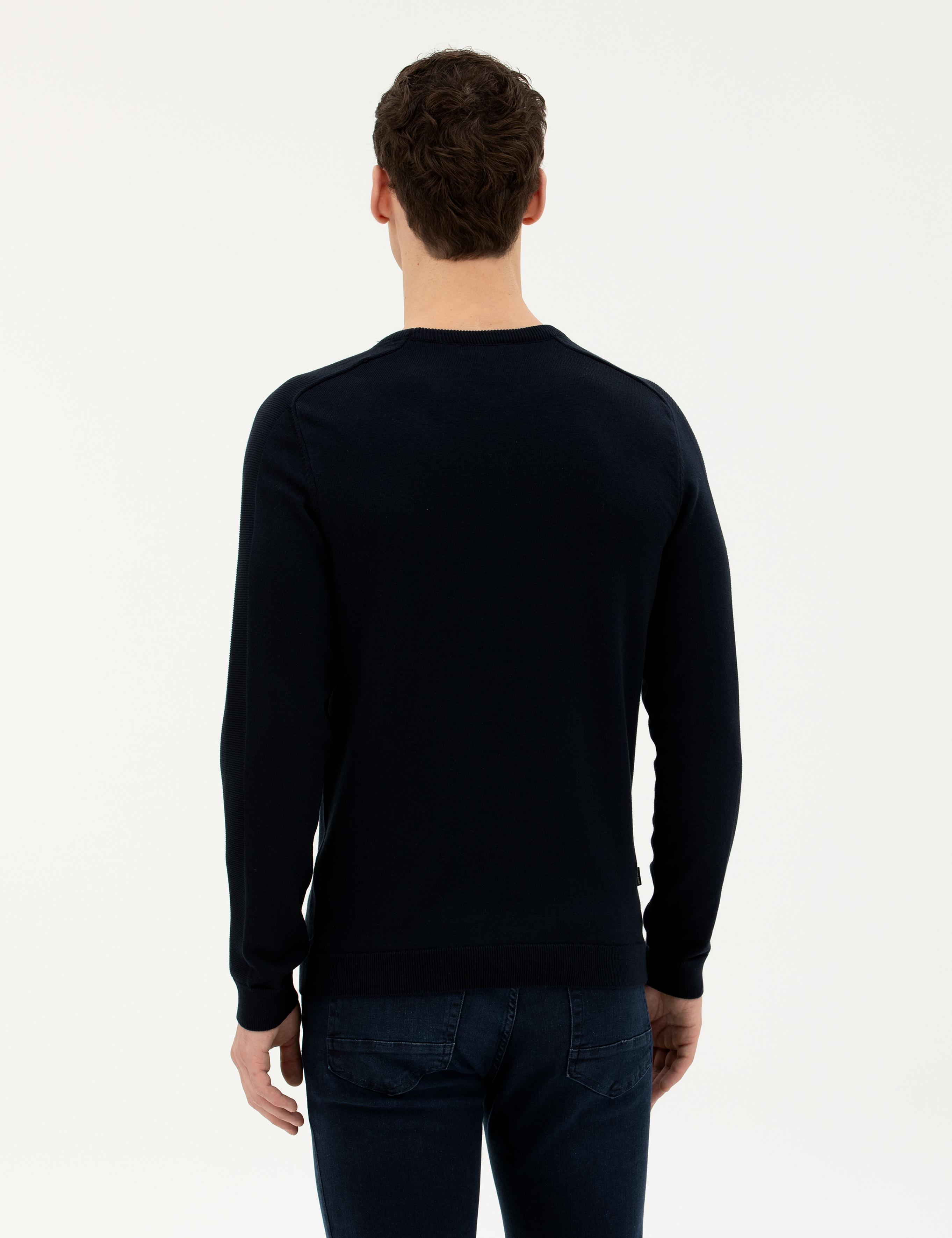 Koyu Lacivert Slim Fit Bisiklet Yaka Triko Kazak