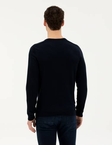 Koyu Lacivert Slim Fit Bisiklet Yaka Triko Kazak