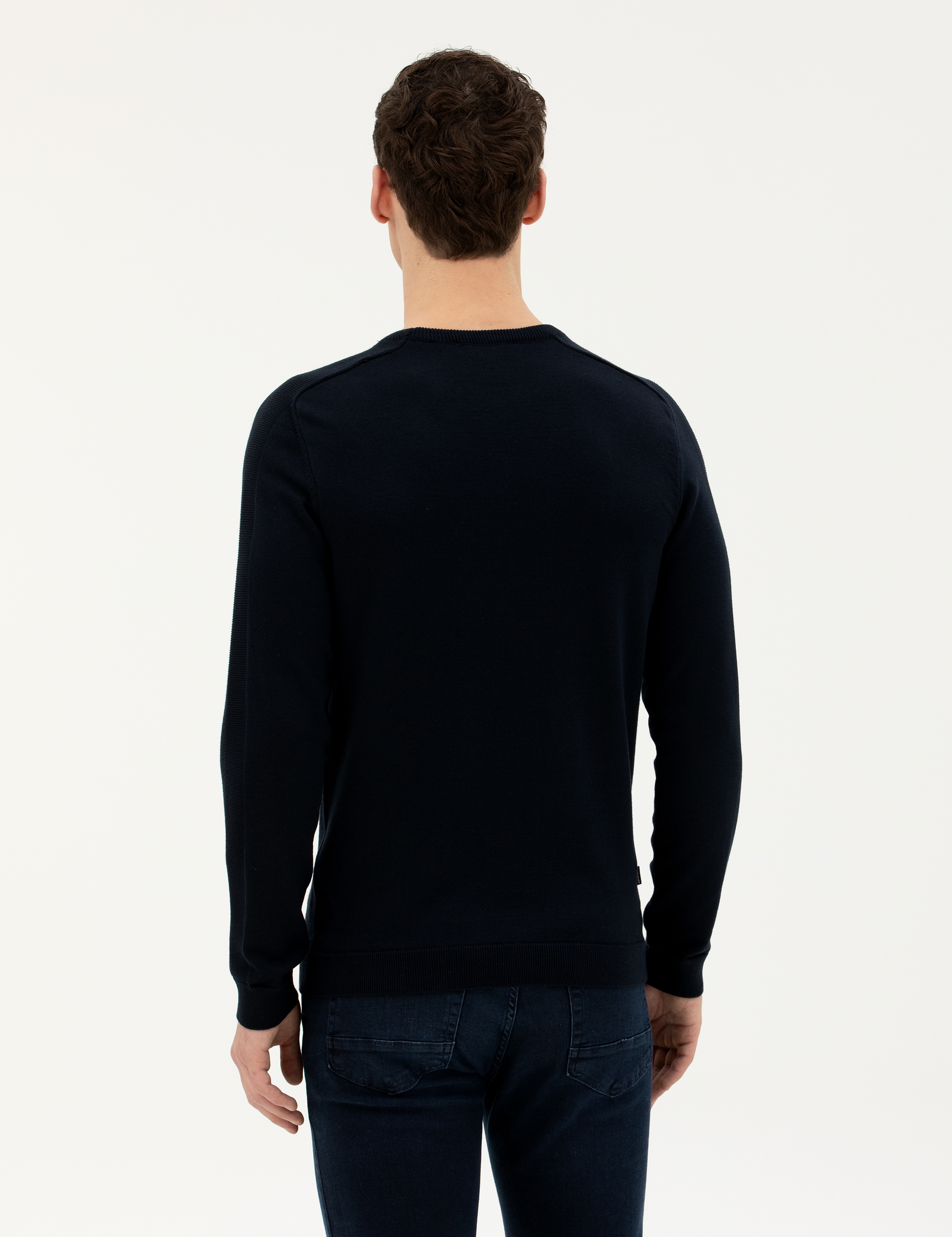 Koyu Lacivert Slim Fit Bisiklet Yaka Triko Kazak - Image 5