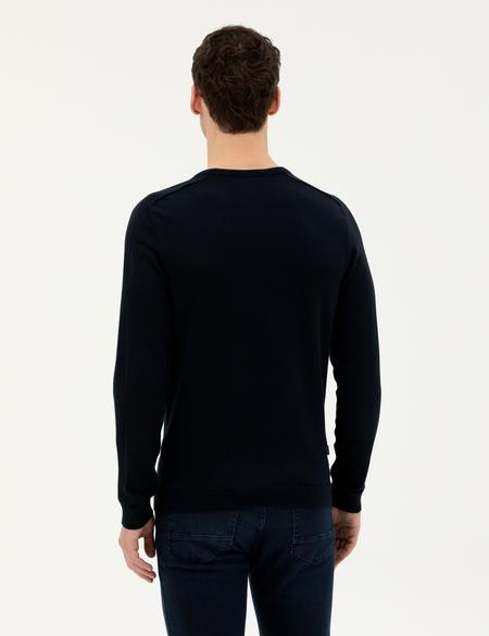 Koyu Lacivert Slim Fit Bisiklet Yaka Triko Kazak - 50281779028