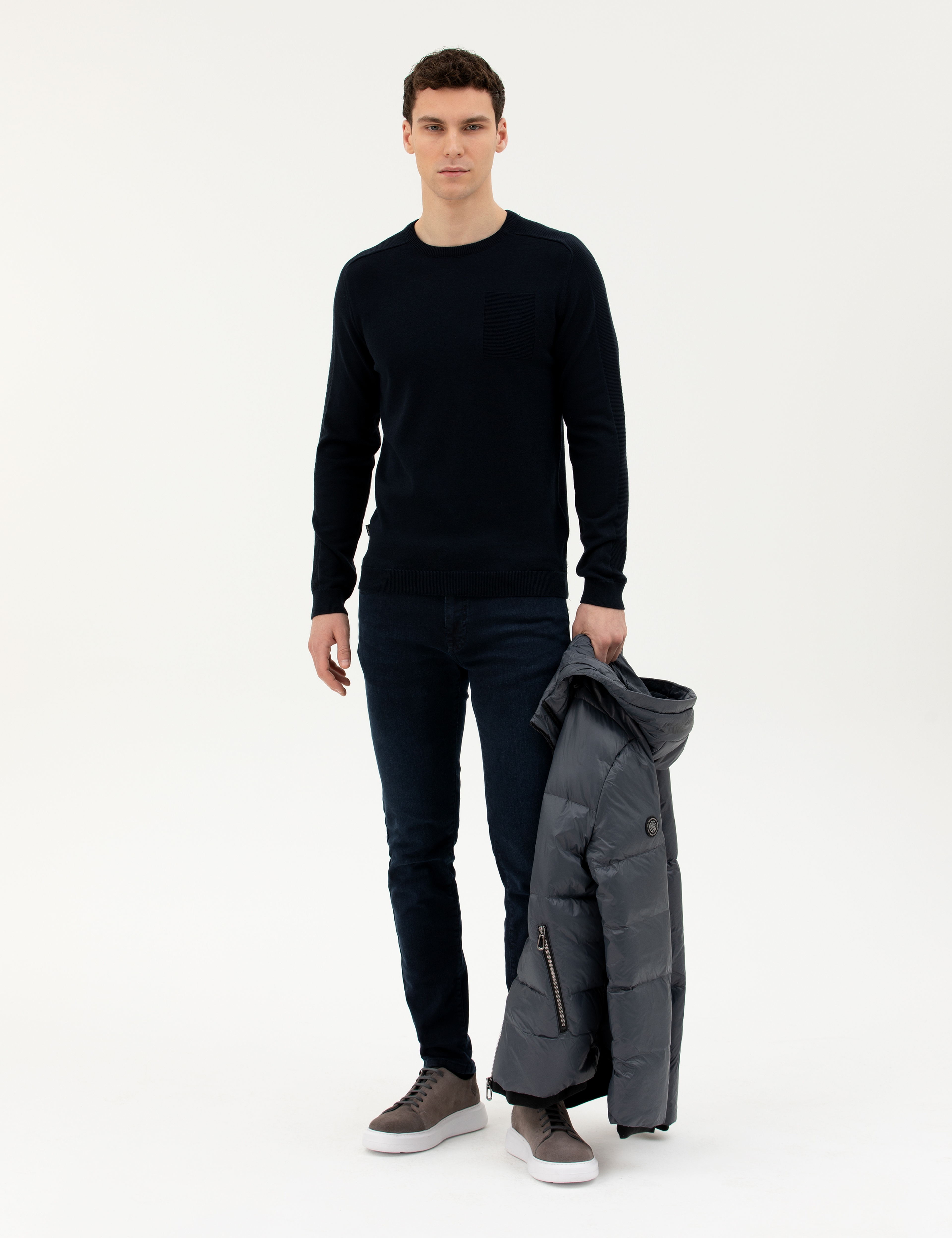 Koyu Lacivert Slim Fit Bisiklet Yaka Triko Kazak - Image 4