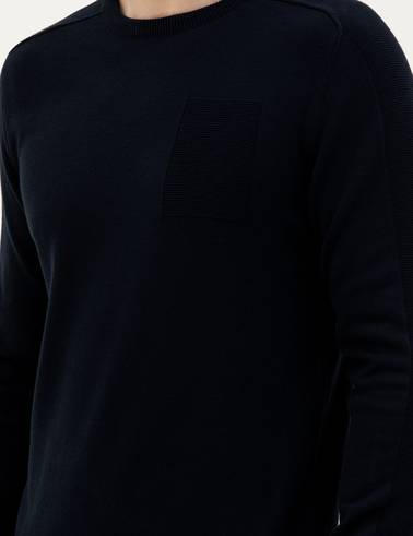 Koyu Lacivert Slim Fit Bisiklet Yaka Triko Kazak