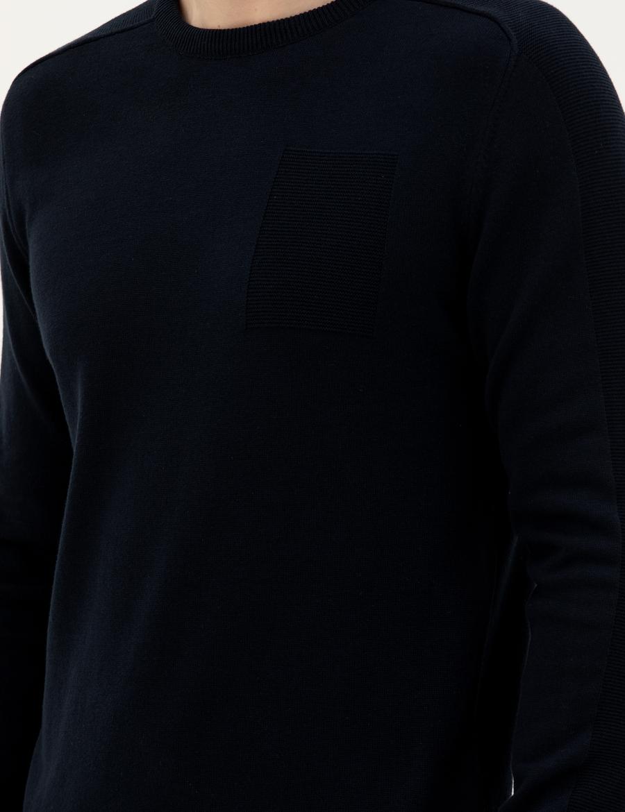 Koyu Lacivert Slim Fit Bisiklet Yaka Triko Kazak