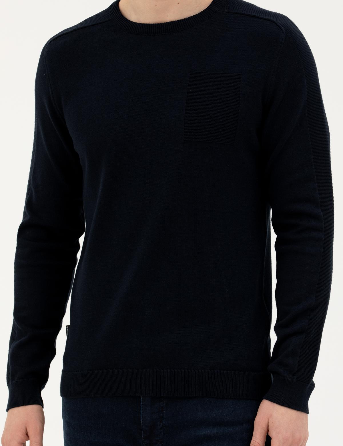 Koyu Lacivert Slim Fit Bisiklet Yaka Triko Kazak - 50281779028