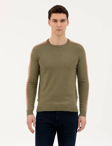 Haki Slim Fit Bisiklet Yaka Triko Kazak
