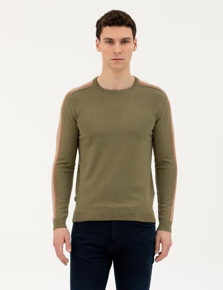 Haki Slim Fit Bisiklet Yaka Triko Kazak - 50281821018