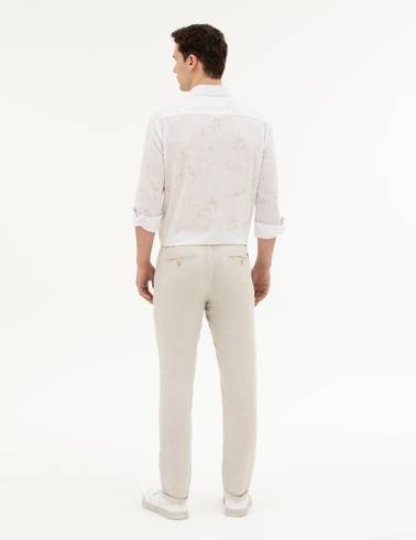Bej Slim Fit Keten Karışımlı Kanvas Pantolon