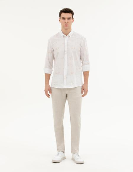 Bej Slim Fit Keten Karışımlı Kanvas Pantolon - 50287884130