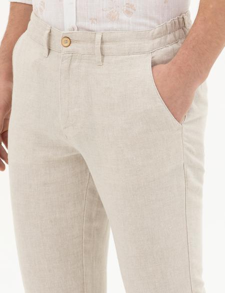 Bej Slim Fit Keten Karışımlı Kanvas Pantolon - 50287884130