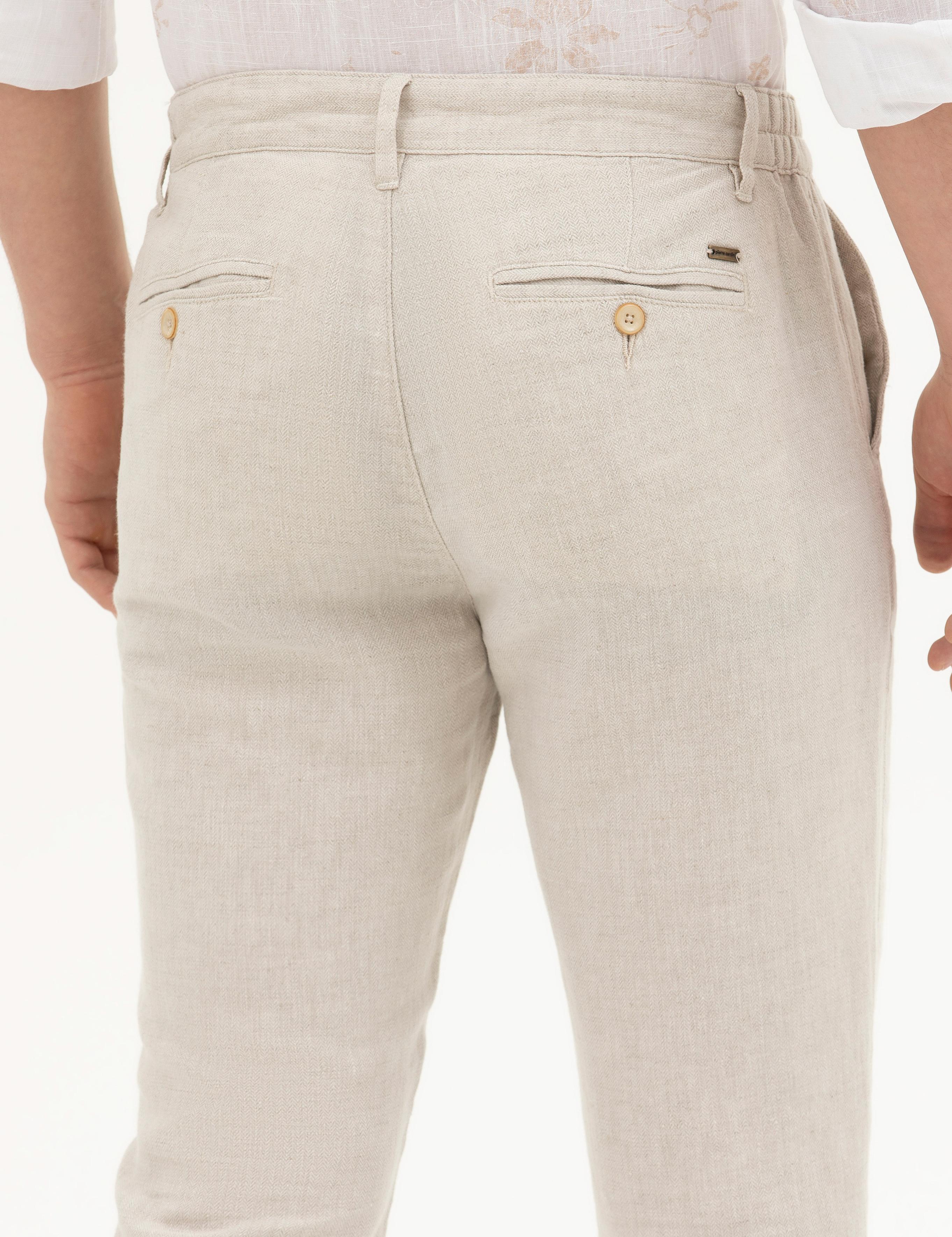 Bej Slim Fit Keten Karışımlı Kanvas Pantolon