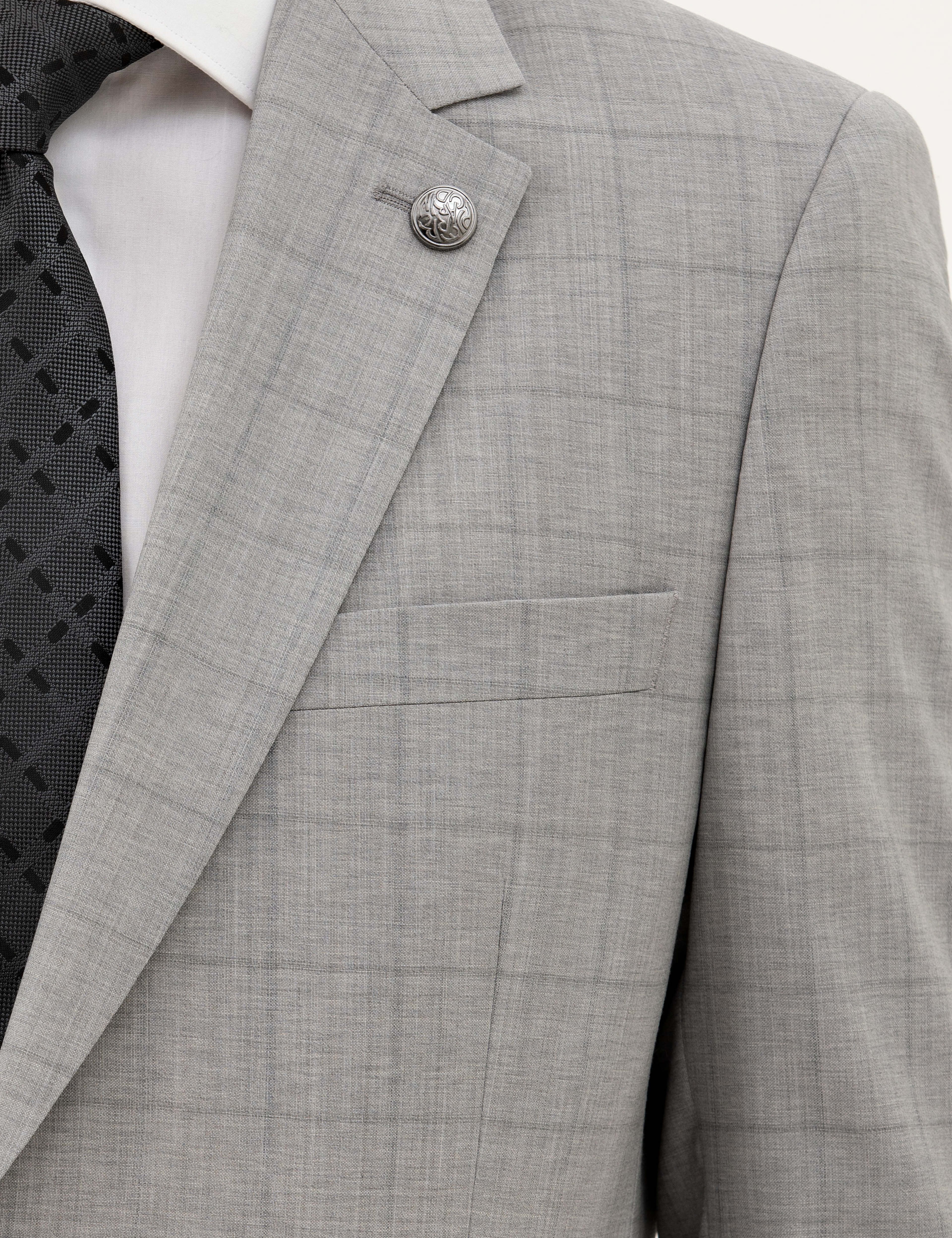 Gri Slim Fit %100 Yün Ekose Takım Elbise - Image 7