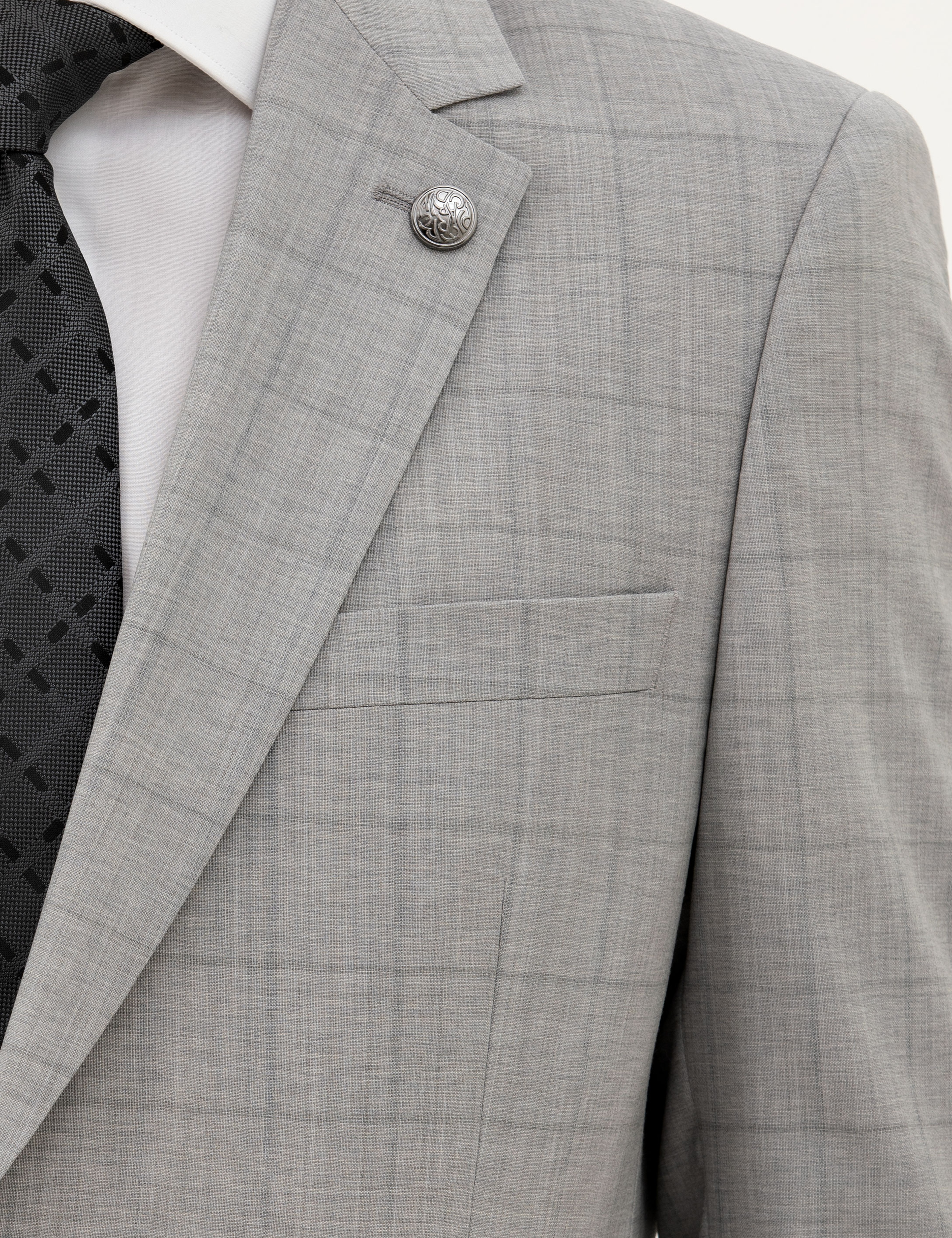 Gri Slim Fit %100 Yün Ekose Takım Elbise