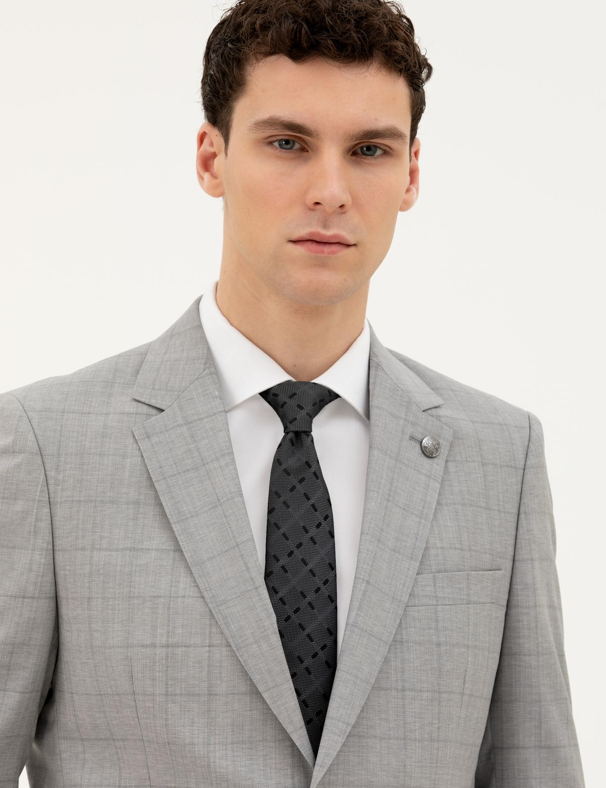 Gri Slim Fit %100 Yün Ekose Takım Elbise - 50285258017