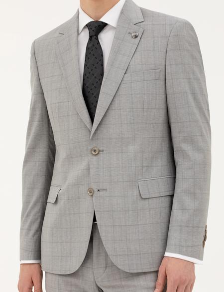 Gri Slim Fit %100 Yün Ekose Takım Elbise - 50285258017