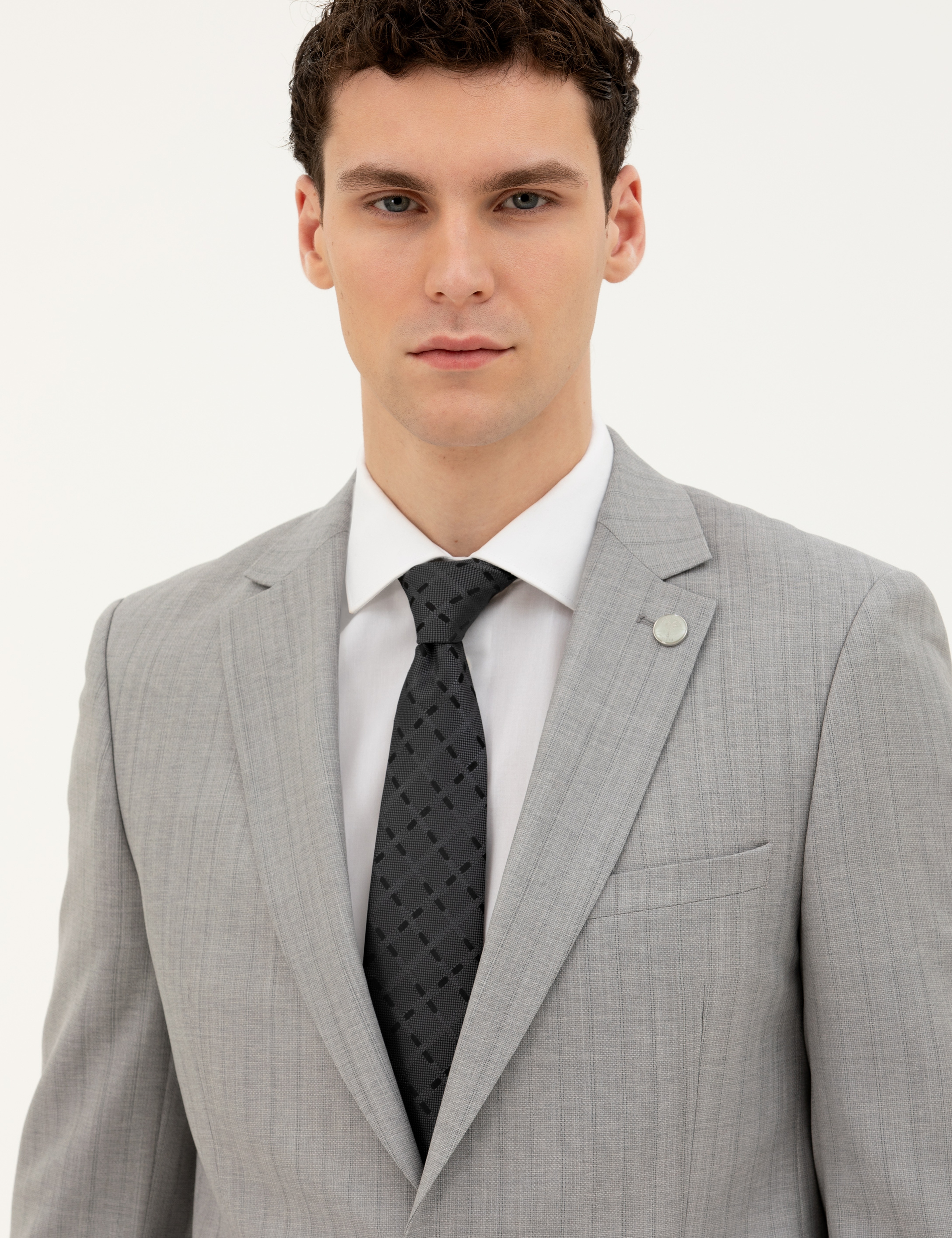 Gri Extra Slim Fit %100 Yün Çizgili Takım Elbise