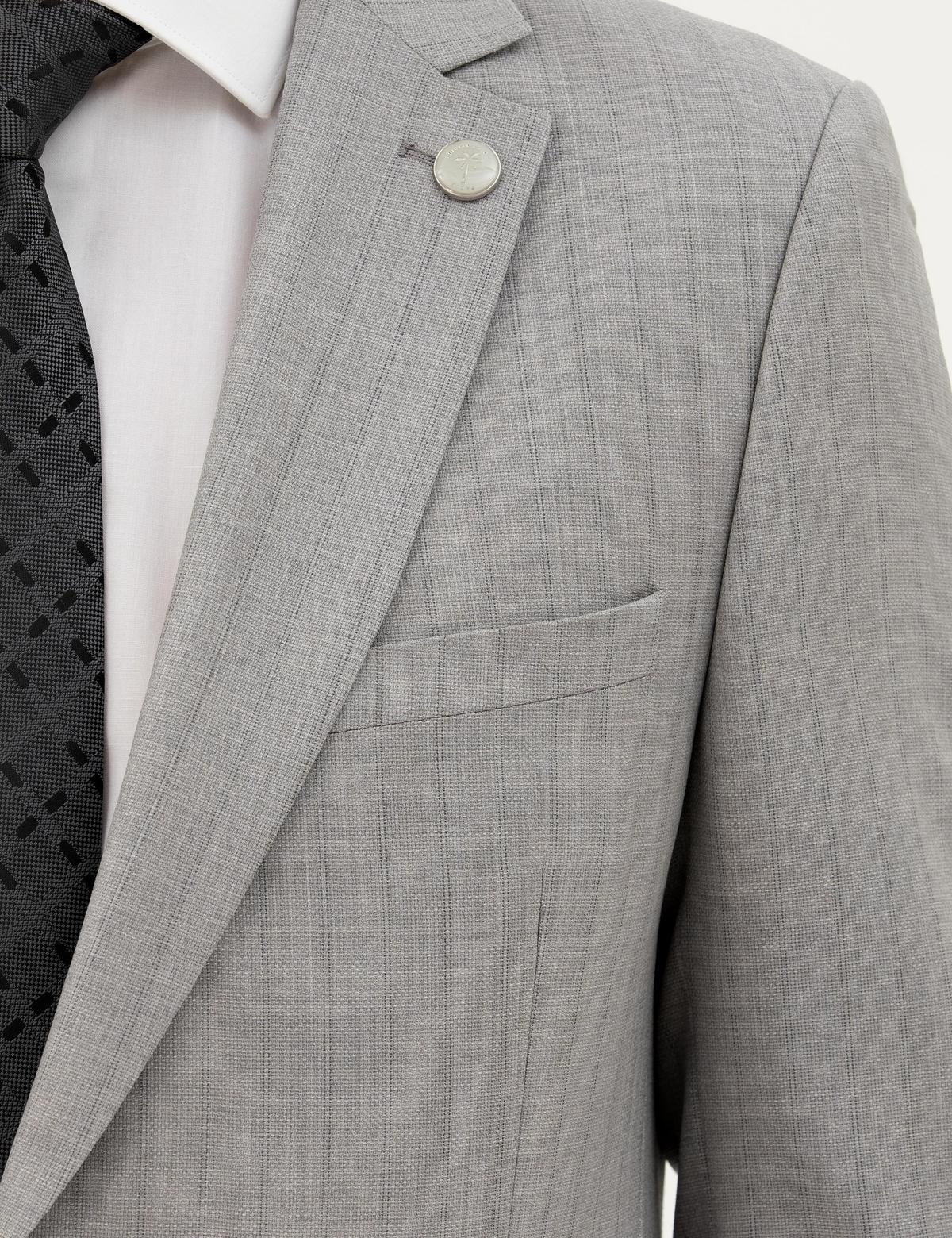 Gri Ex. Slim Fit %100 Yün Çizgili Takım Elbise - 50285418005