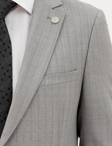 Gri Ex. Slim Fit %100 Yün Çizgili Takım Elbise - 50285418005