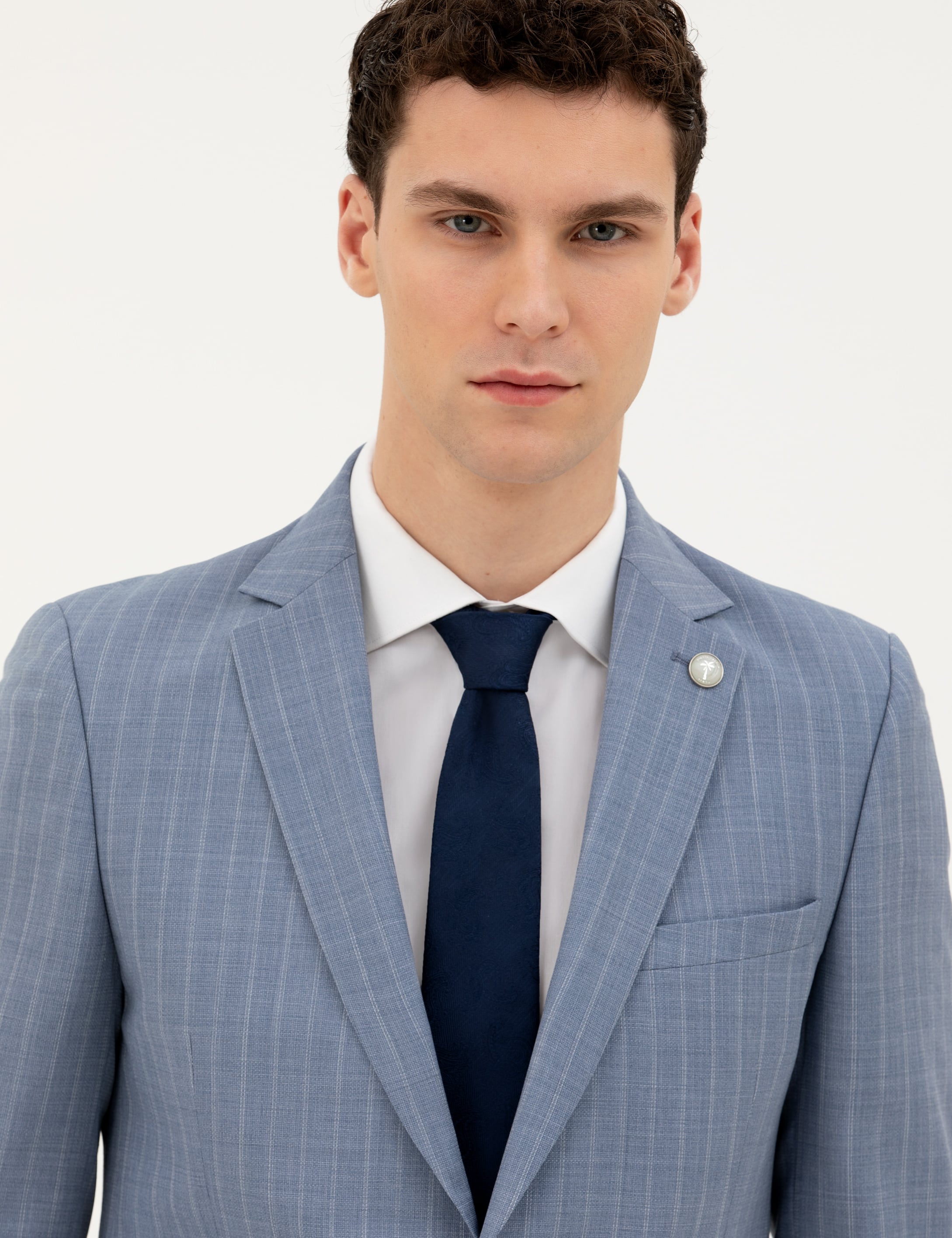 Koyu Mavi Ex. Slim Fit %100 Yün Çizgili Takım Elbise