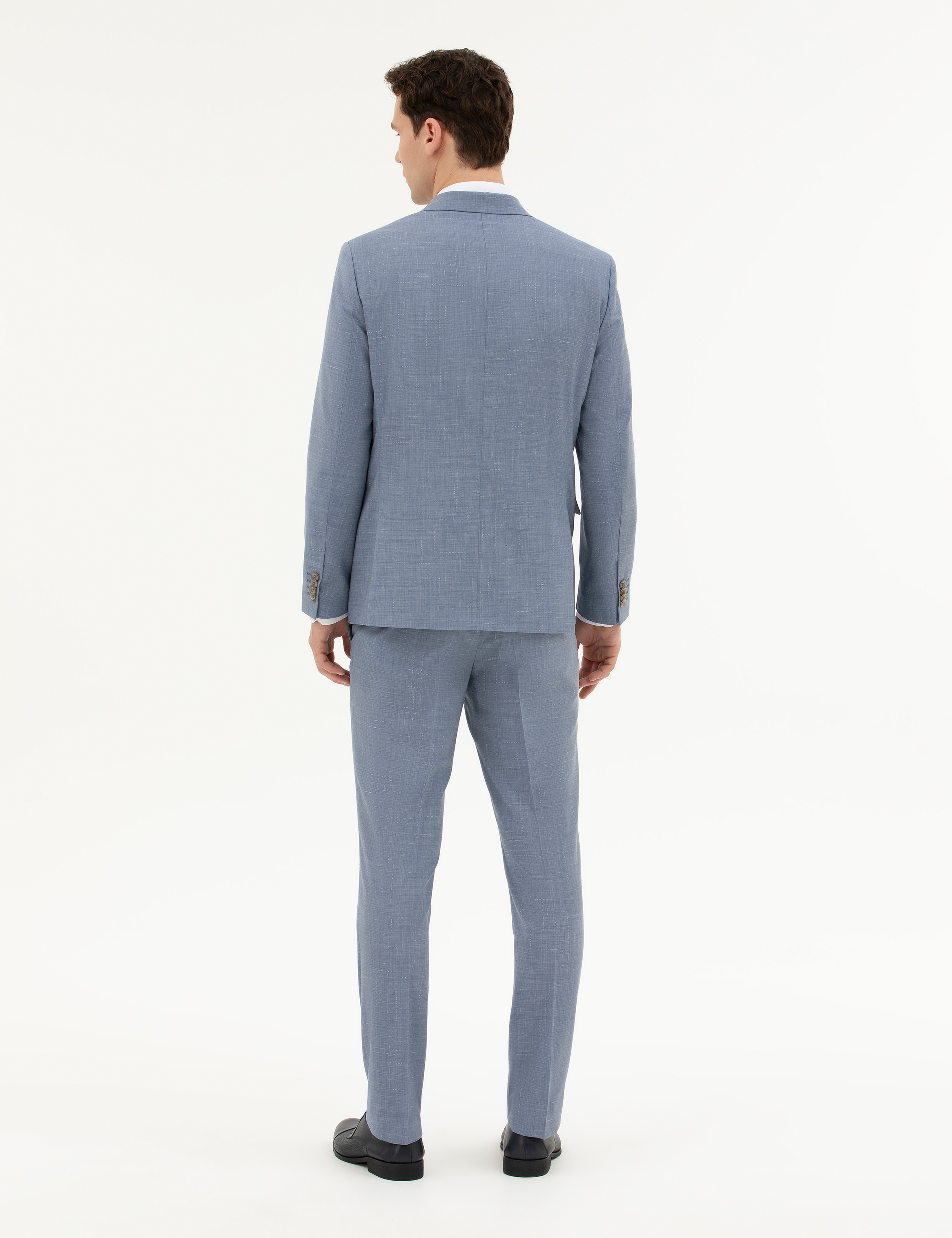 Açık Mavi Slim Fit Yün Takım Elbise - Image 5