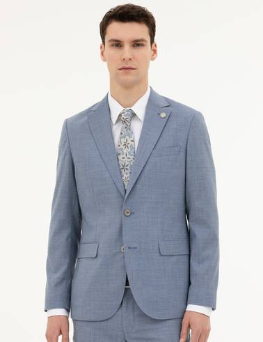 Açık Mavi Slim Fit Yün Takım Elbise