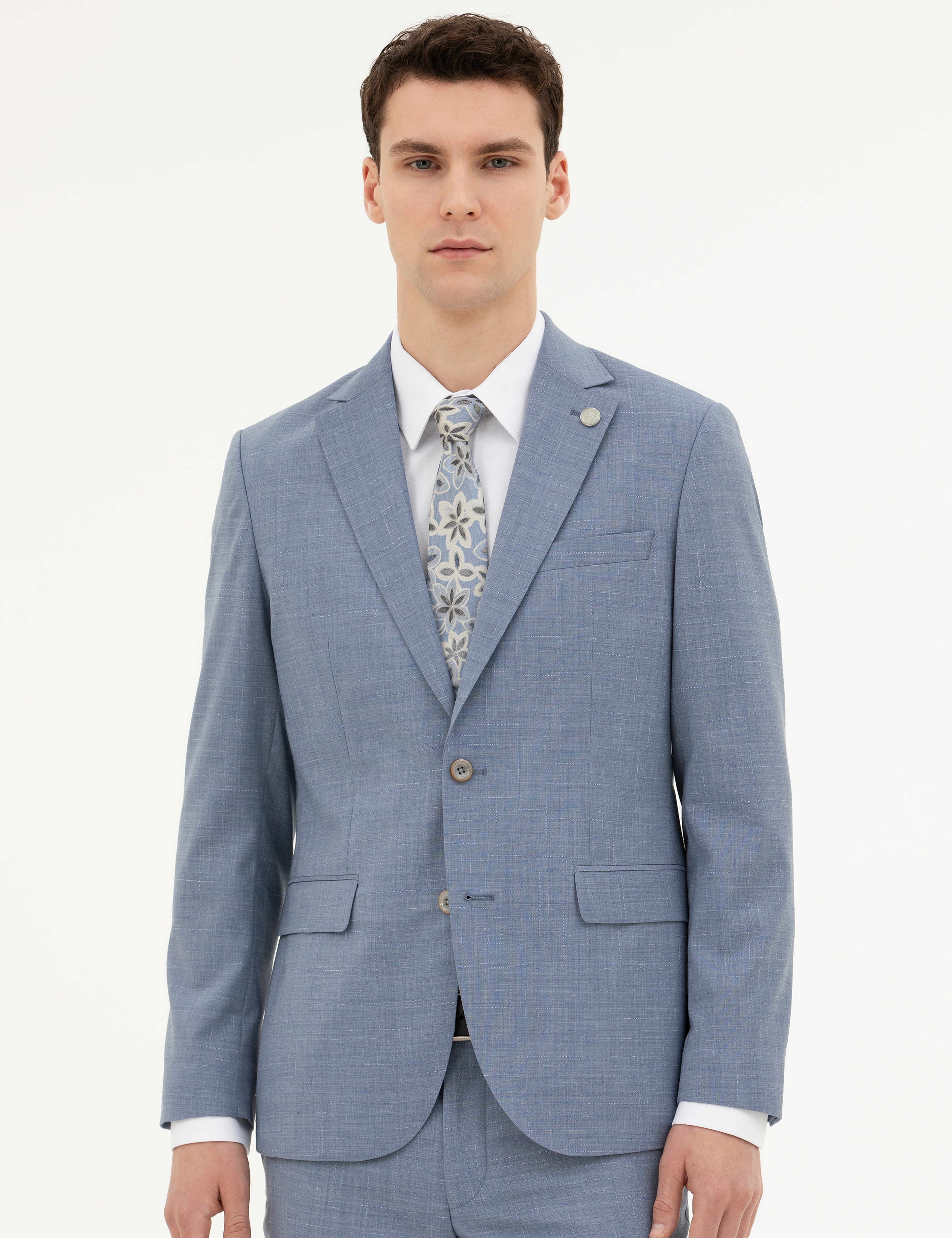 Açık Mavi Slim Fit Yün Takım Elbise - Image 2