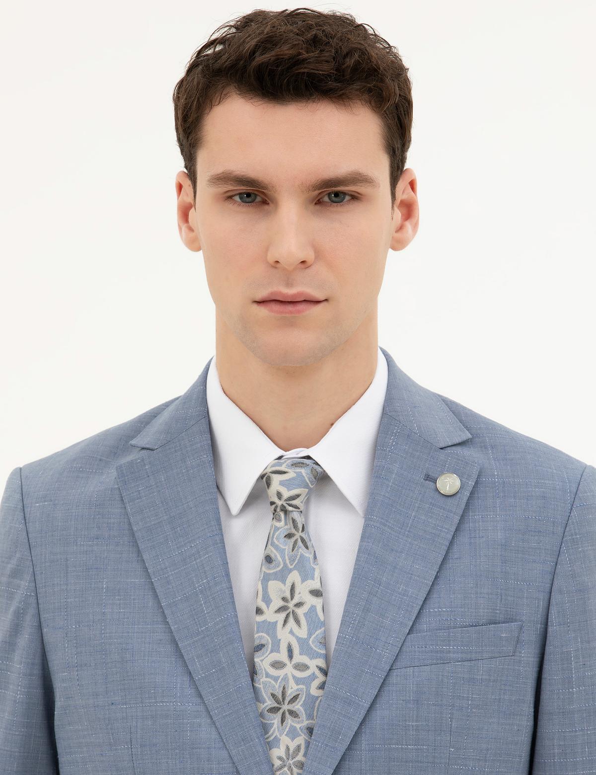 Açık Mavi Slim Fit Yün Takım Elbise - 50285271041