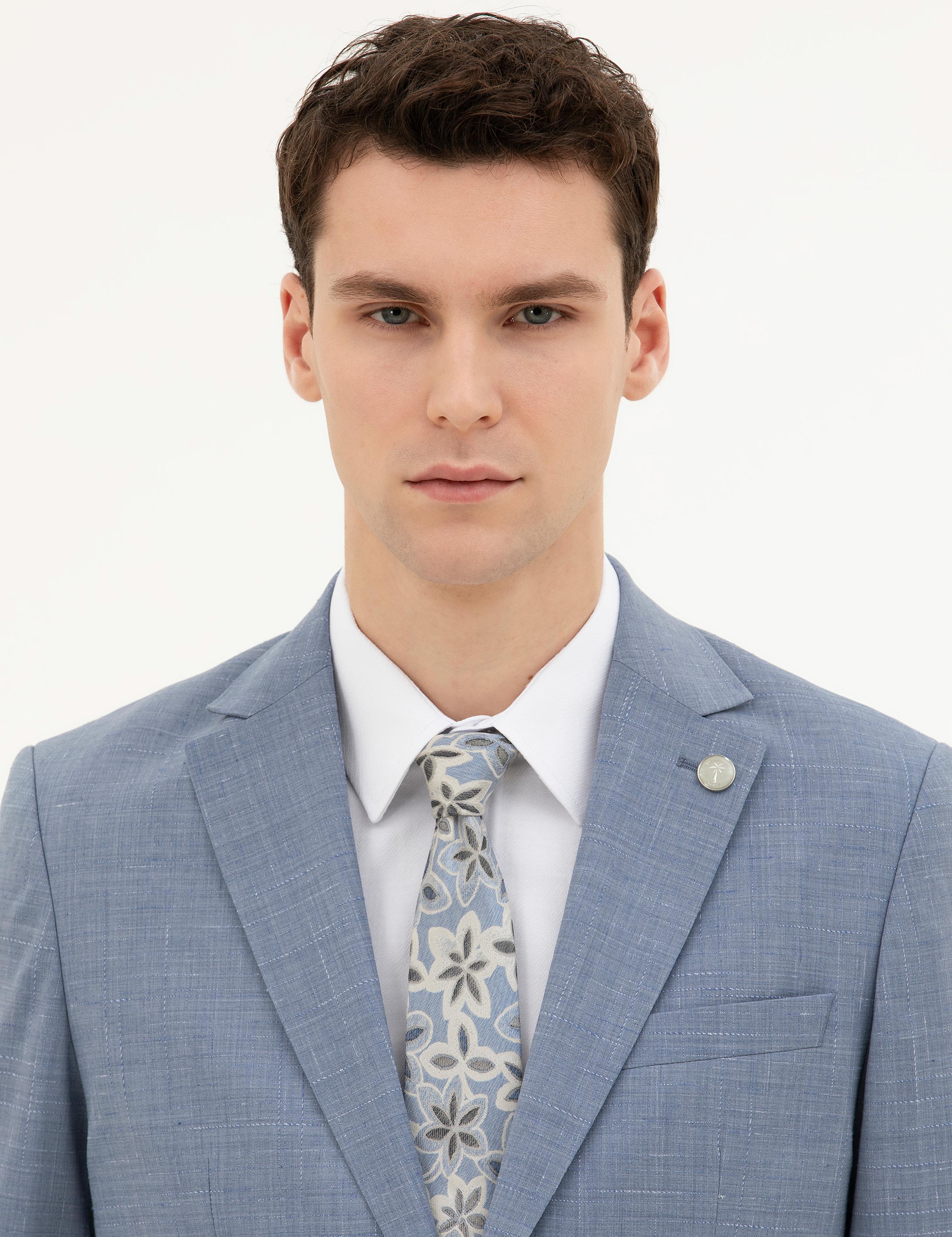 Açık Mavi Slim Fit Yün Takım Elbise