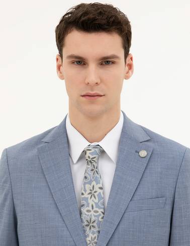 Açık Mavi Slim Fit Yün Takım Elbise
