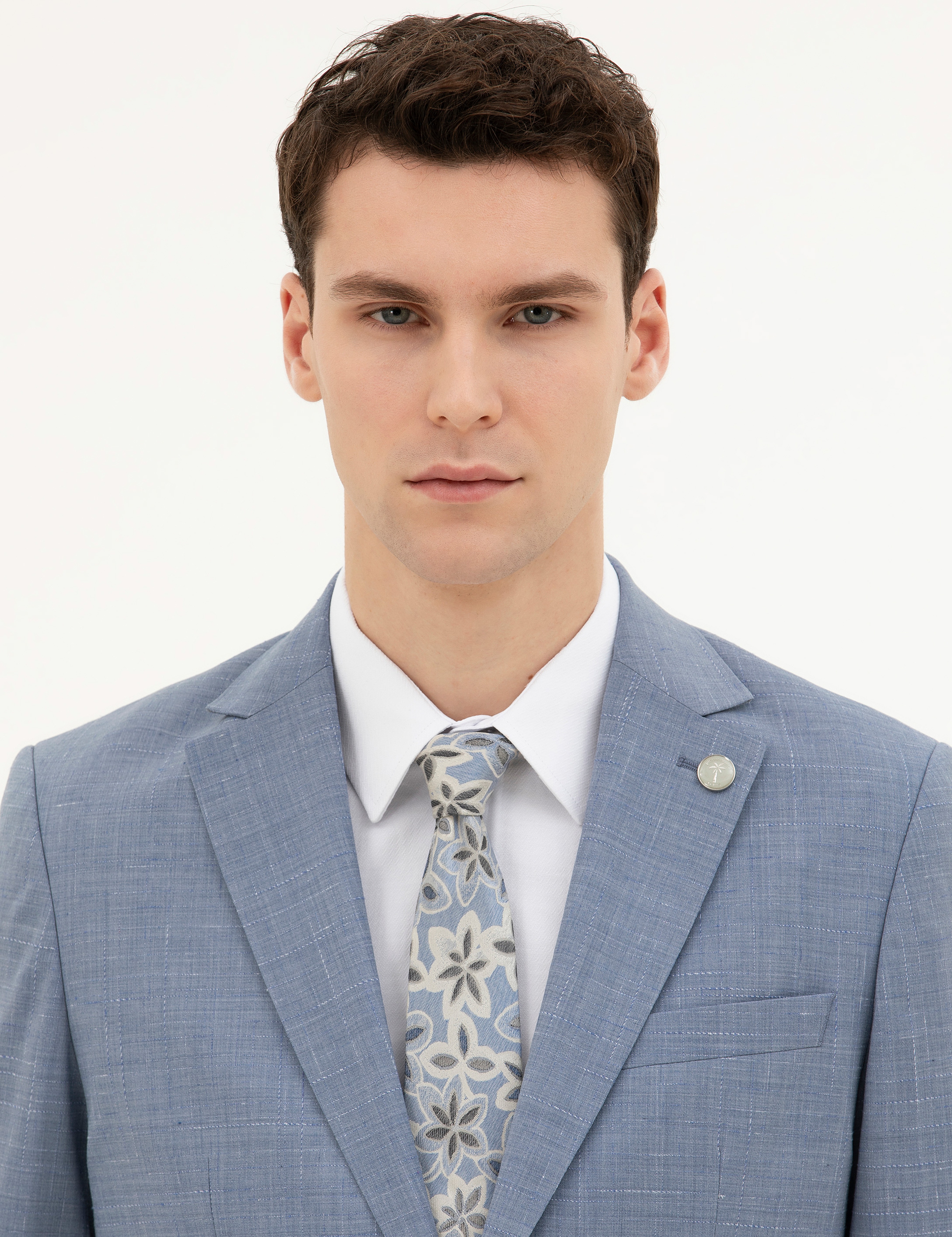 Açık Mavi Slim Fit Yün Takım Elbise - Image 3