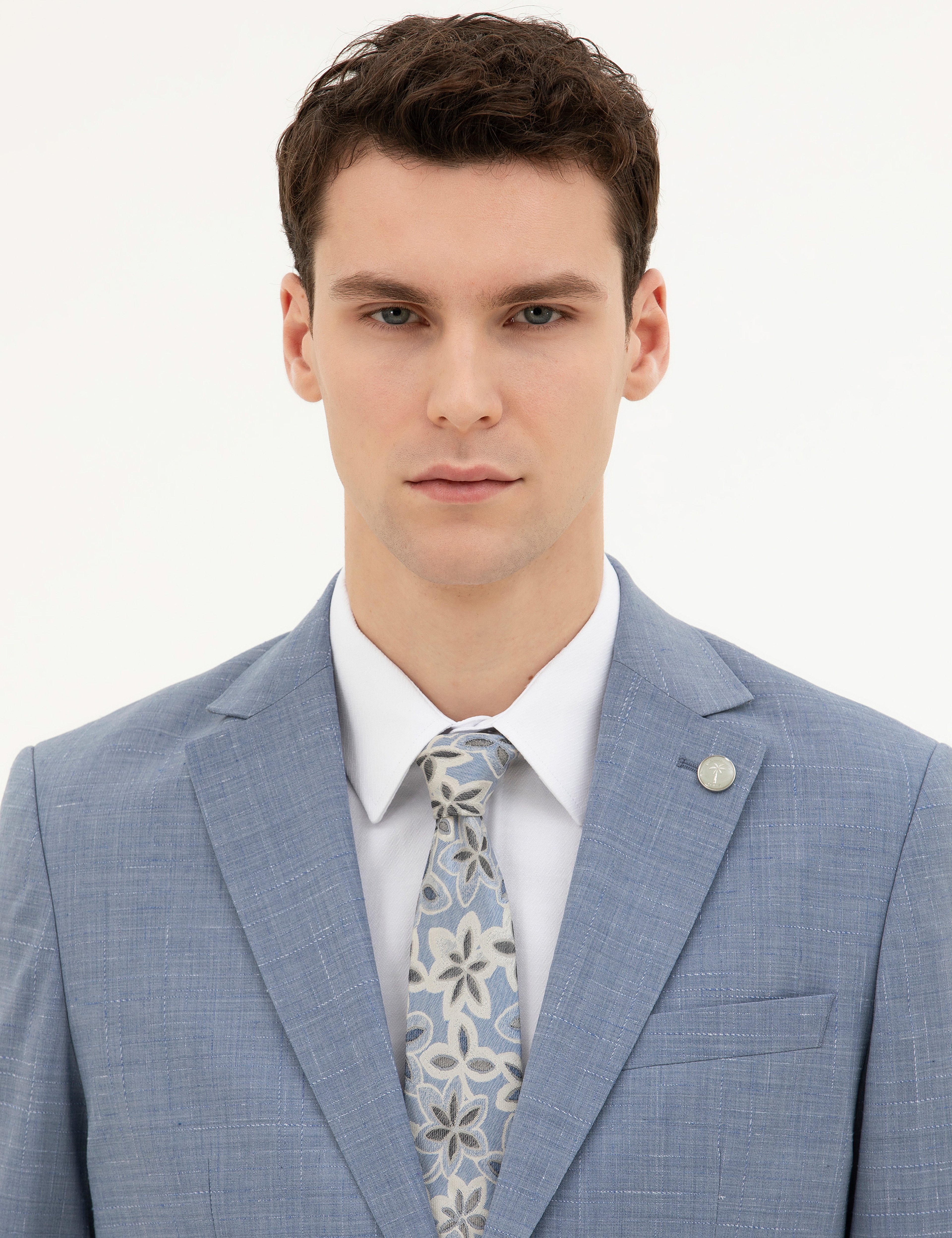 Açık Mavi Slim Fit Yün Takım Elbise