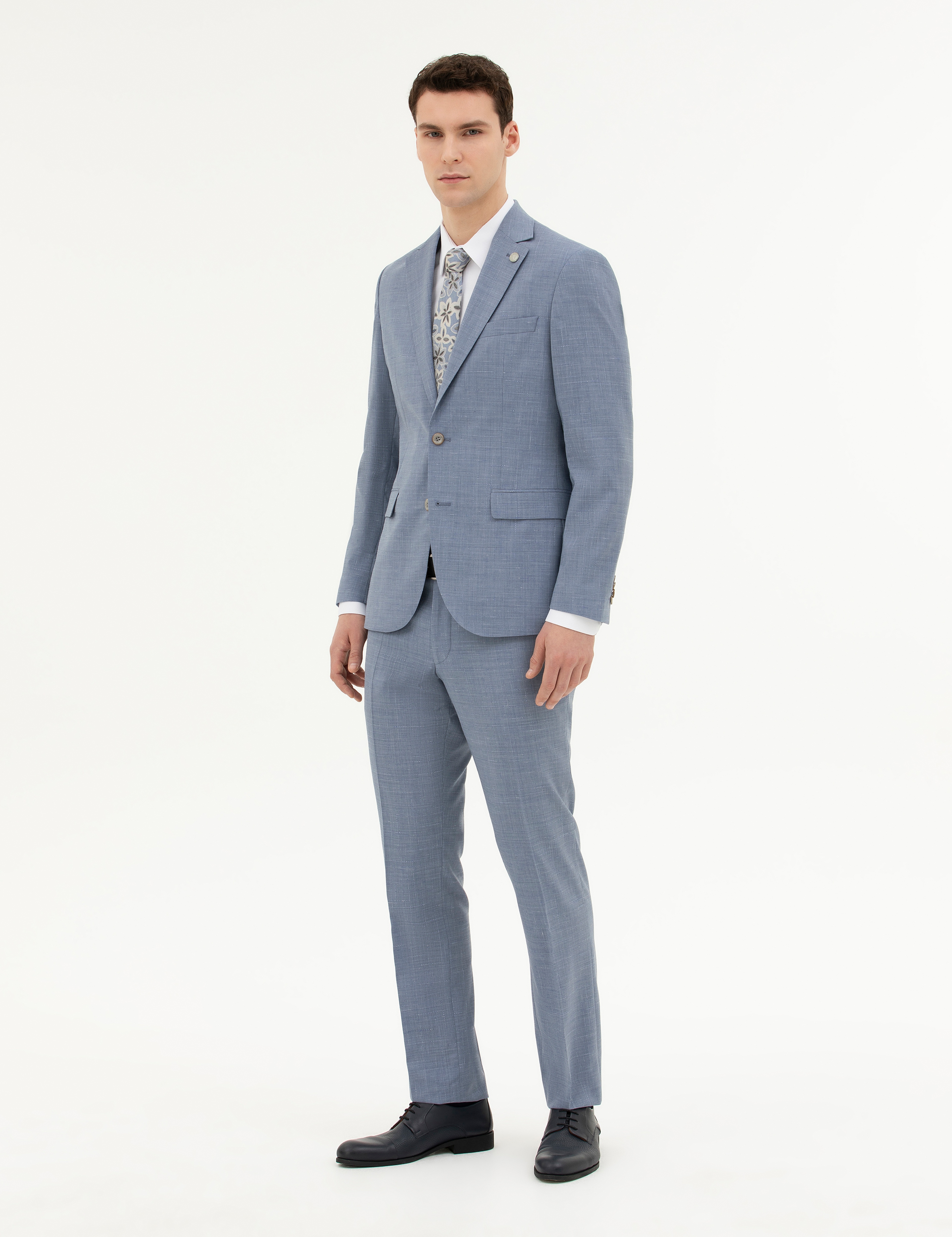 Açık Mavi Slim Fit Yün Takım Elbise - Image 4