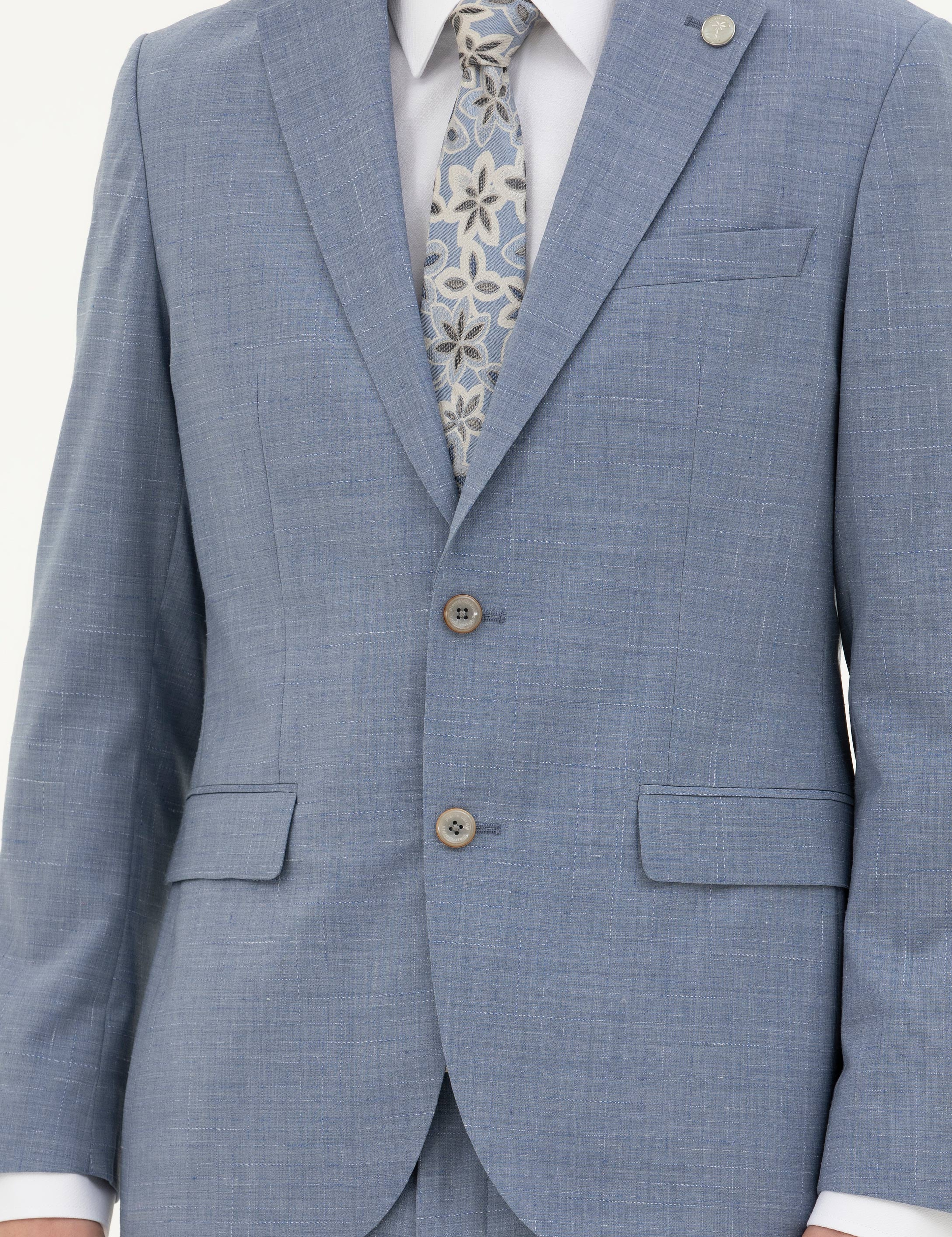 Açık Mavi Slim Fit Yün Takım Elbise - Image 6