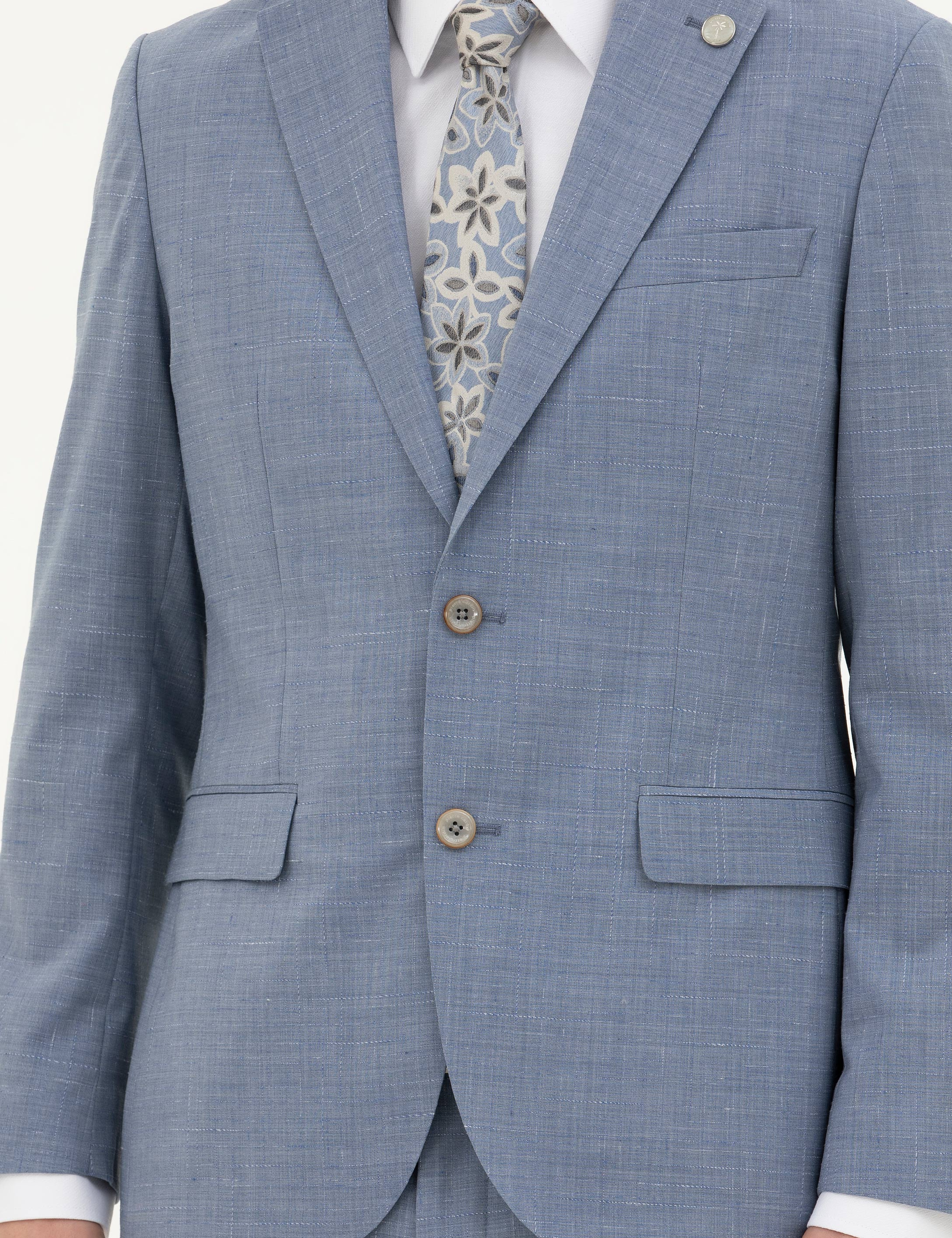 Açık Mavi Slim Fit Yün Takım Elbise