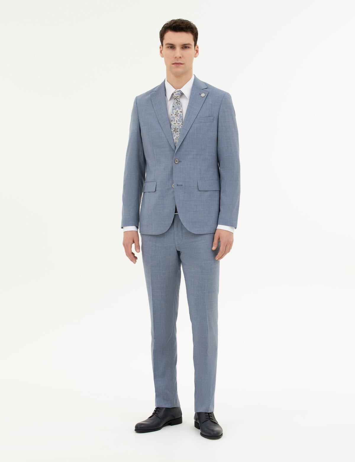 Açık Mavi Slim Fit Yün Takım Elbise