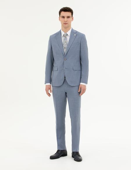 Açık Mavi Slim Fit Yün Takım Elbise - 50285271041