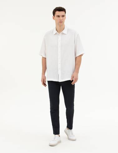 Lacivert Slim Fit Çizgili Kanvas Pantolon