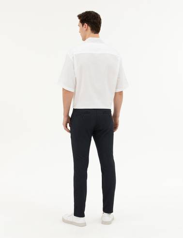Lacivert Slim Fit Çizgili Kanvas Pantolon
