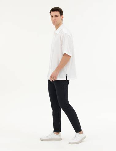 Lacivert Slim Fit Çizgili Kanvas Pantolon