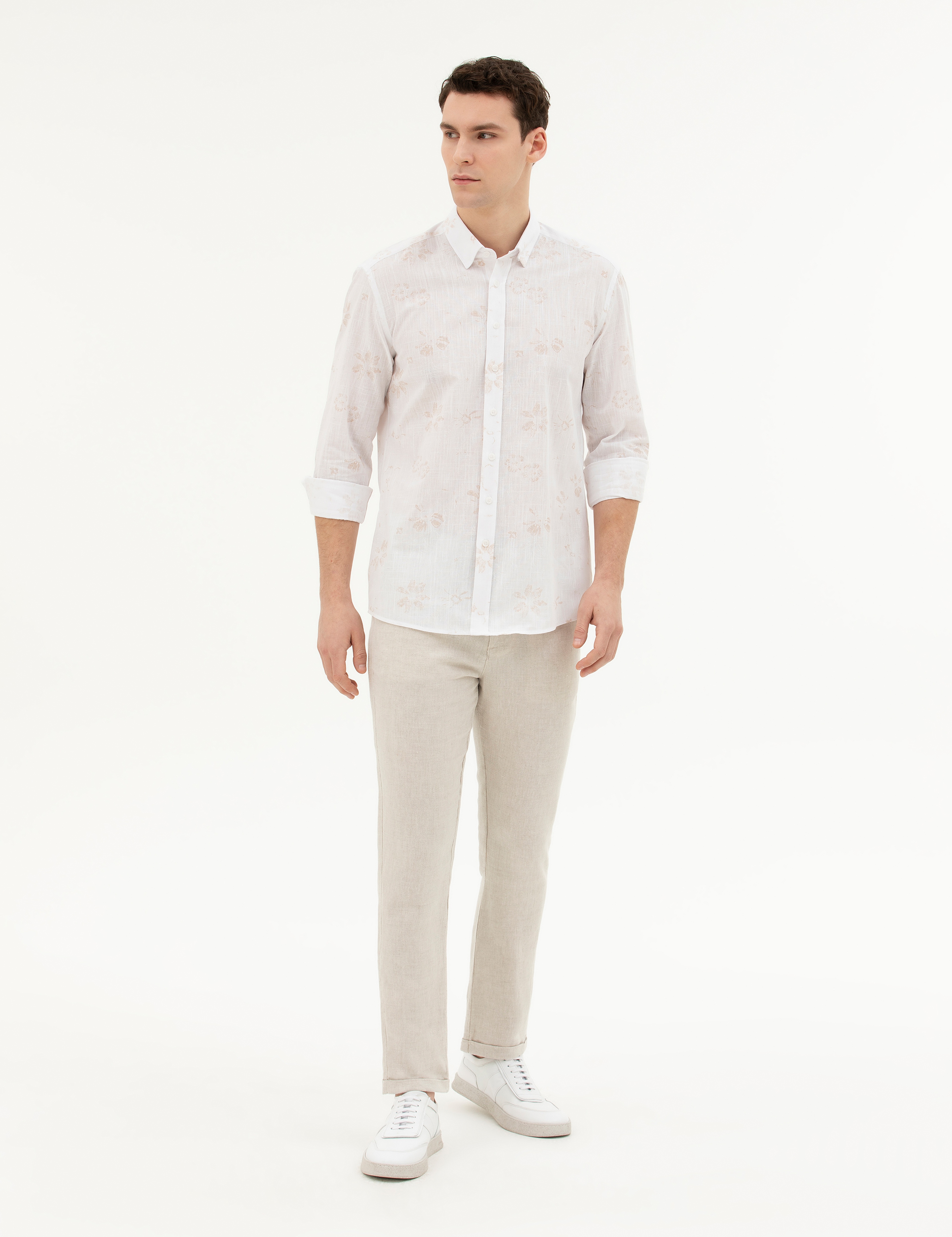 Bej Regular Fit Uzun Kollu Gömlek - Image 4
