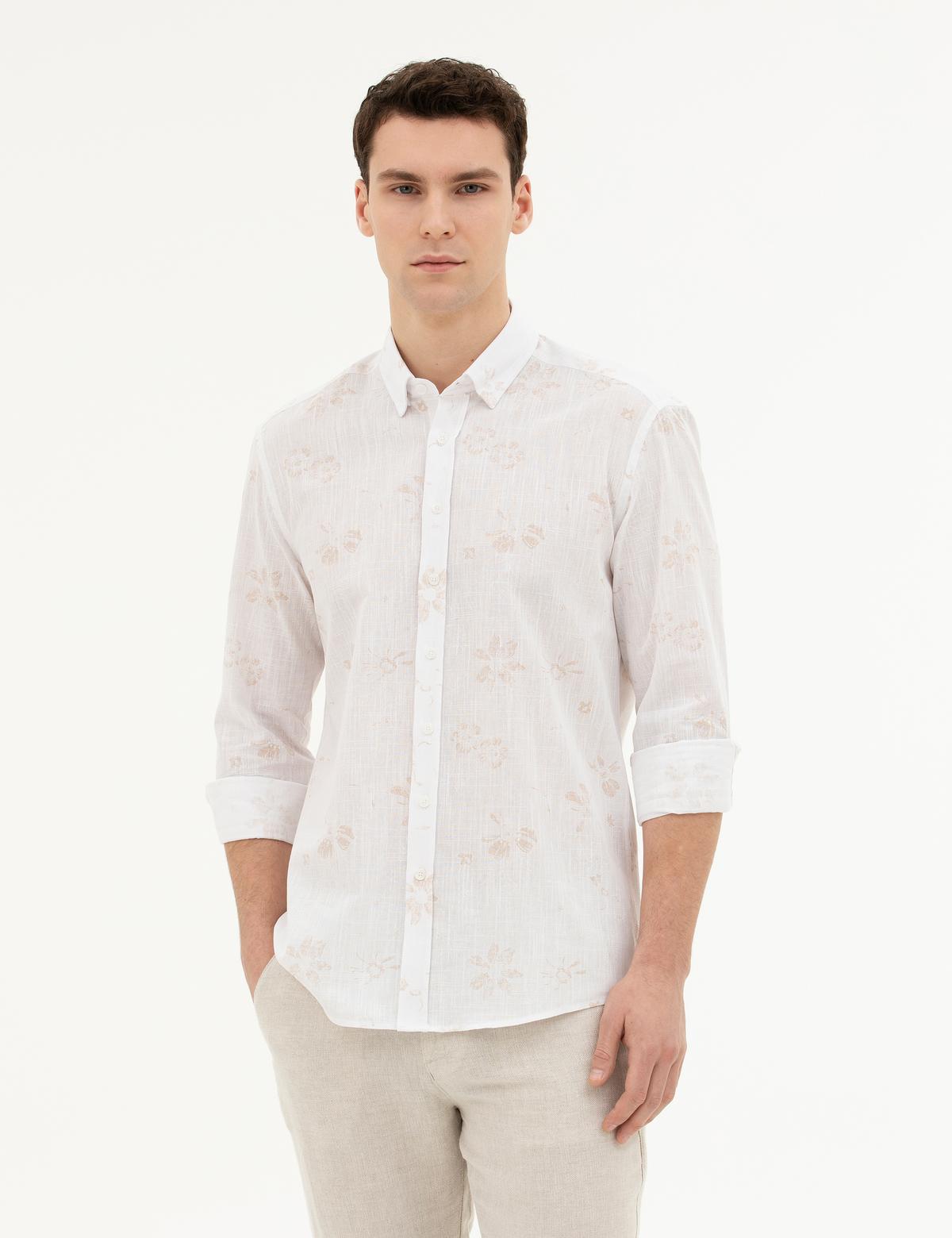 Bej Regular Fit Uzun Kollu Gömlek