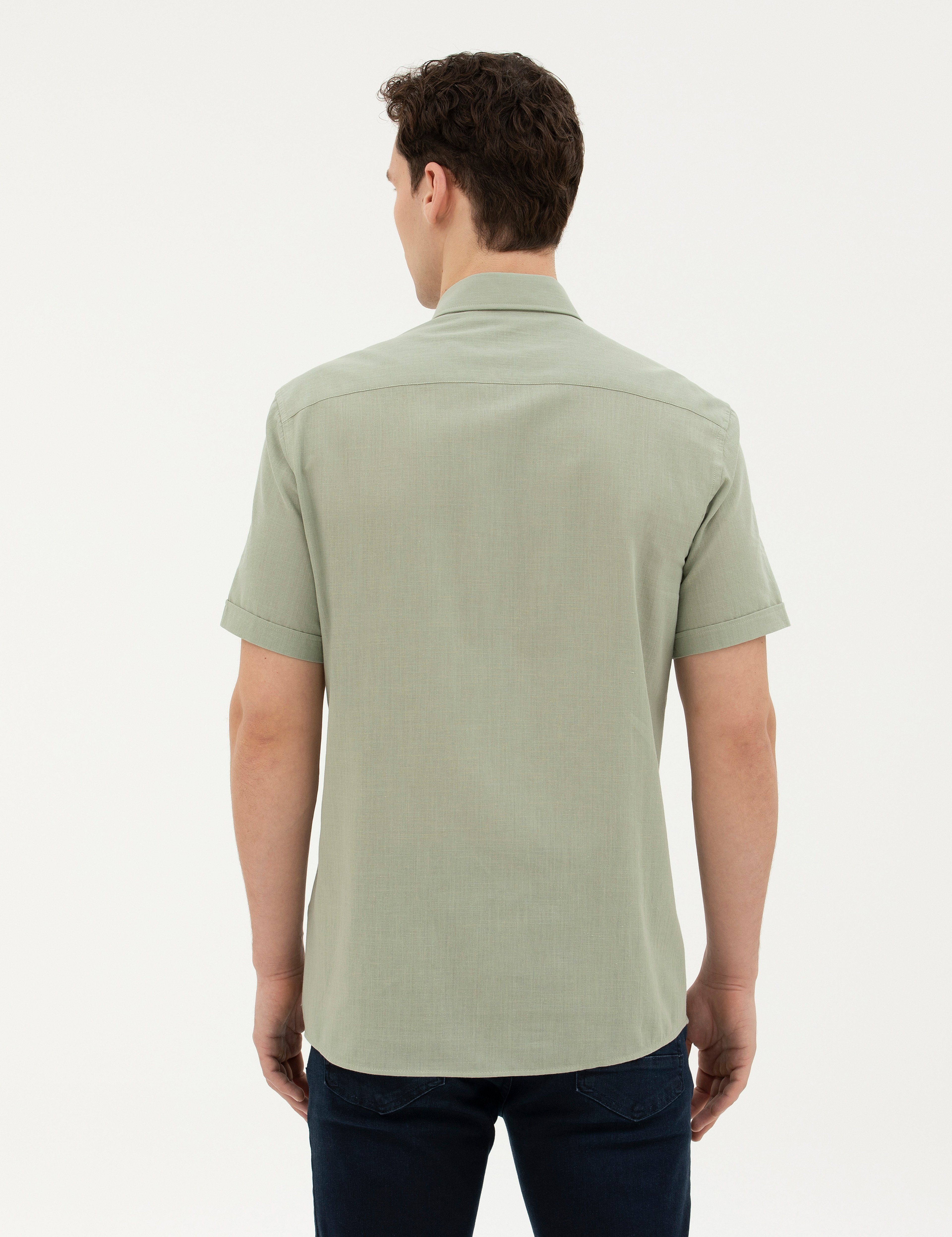 Yeşil Regular Fit Kısa Kollu Gömlek - Image 5