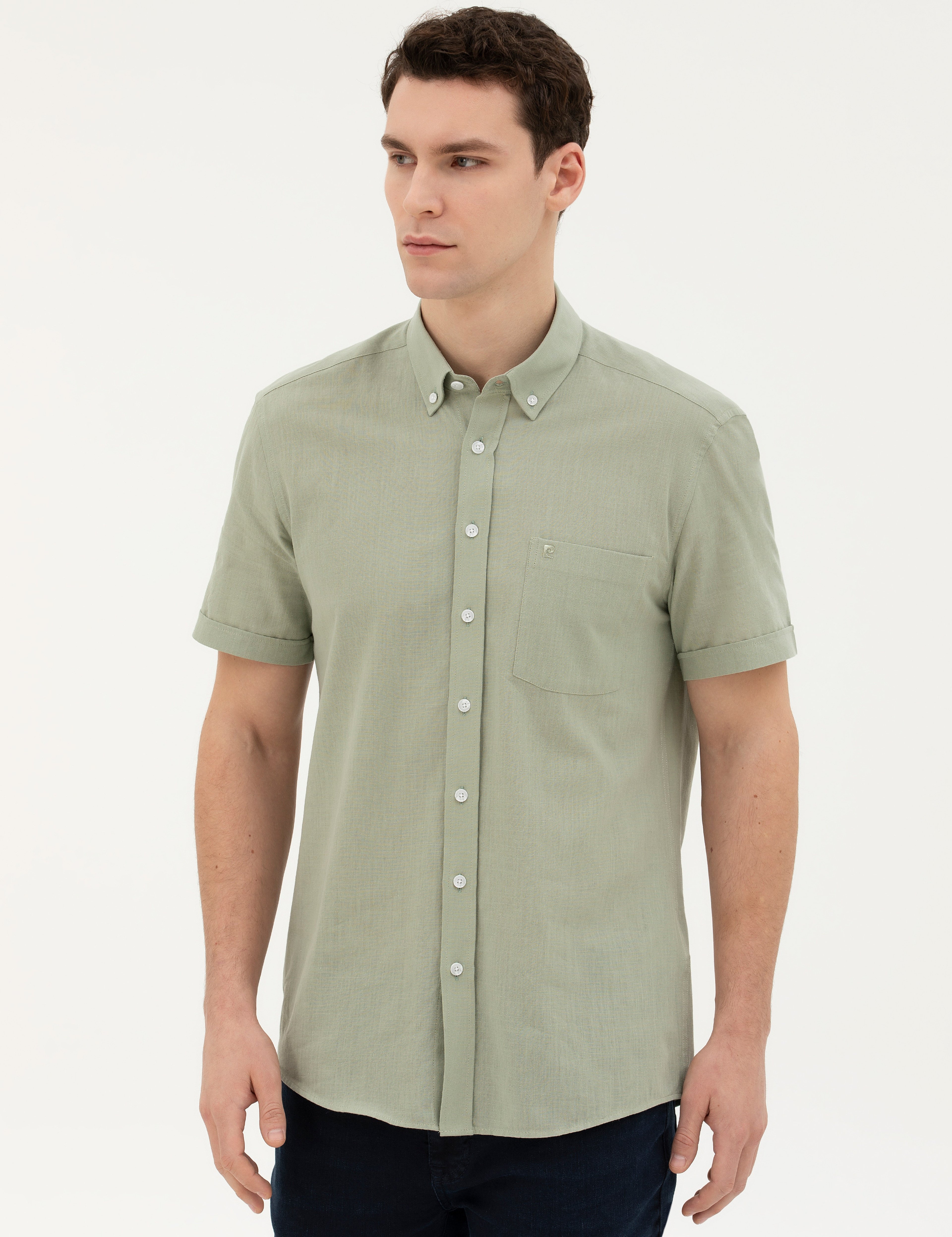 Yeşil Regular Fit Kısa Kollu Gömlek - Image 3